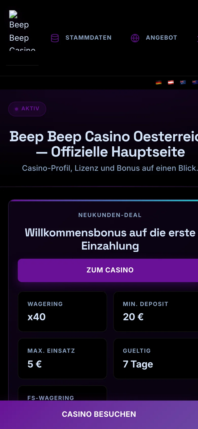 Beep Beep Casino mobile lobby screenshot