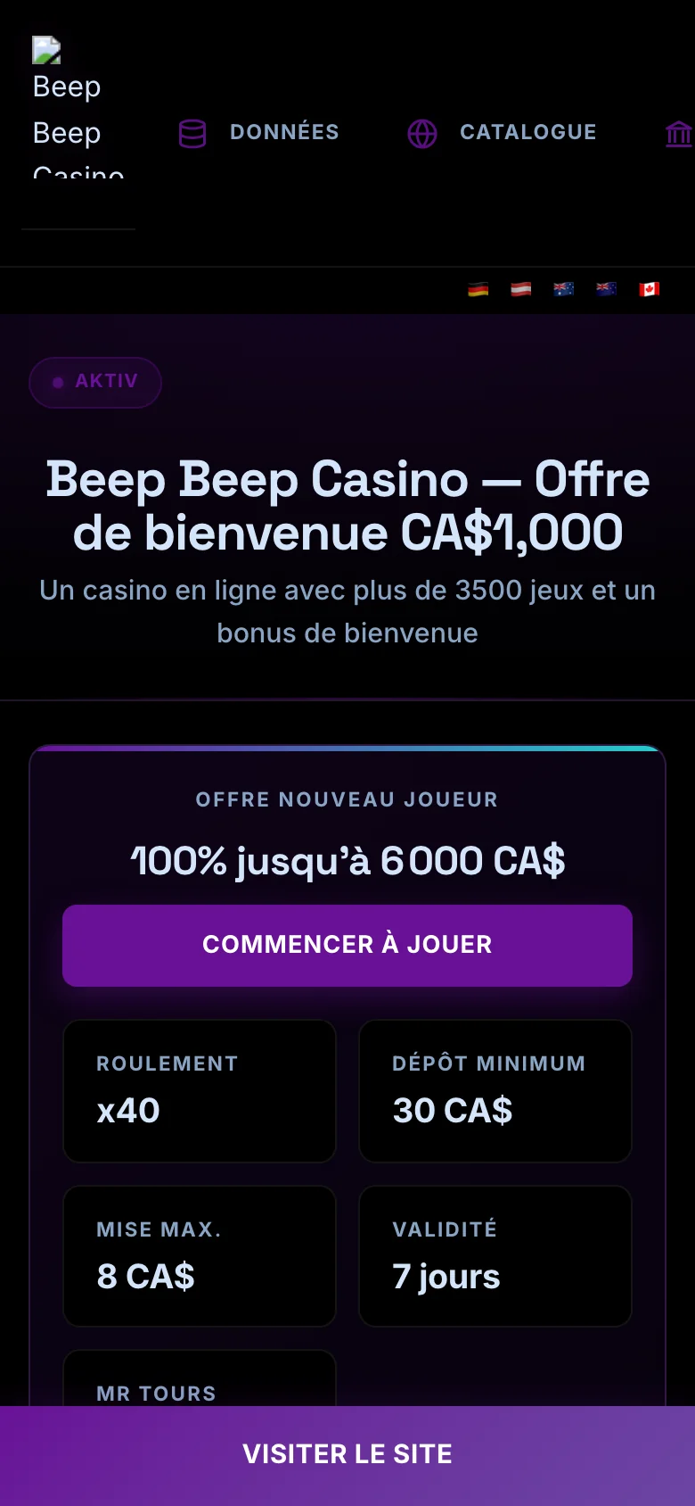 Beep Beep Casino mobile lobby screenshot